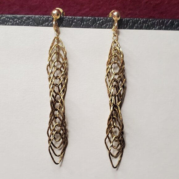 Sterling Silver Gold Spiral Twist Earrings 2.25 inches Long - Picture 2 of 9